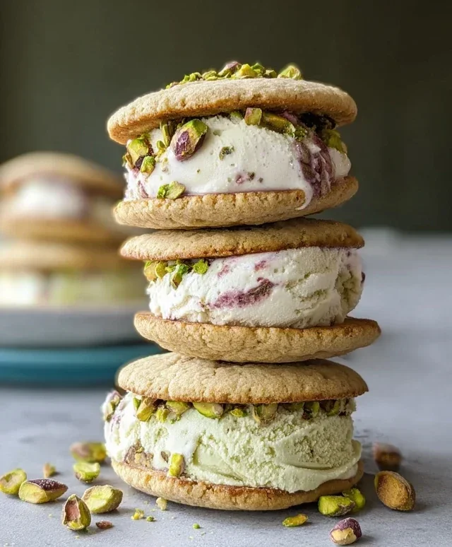 Pistachio Cookie Ice Cream Sandwiches