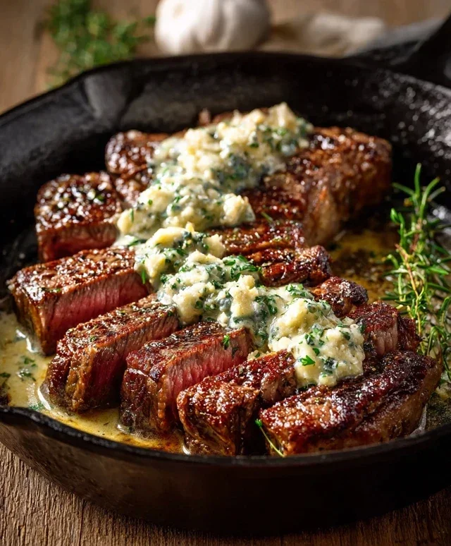 Garlic Butter Steak With Parmesan Cream Sauce