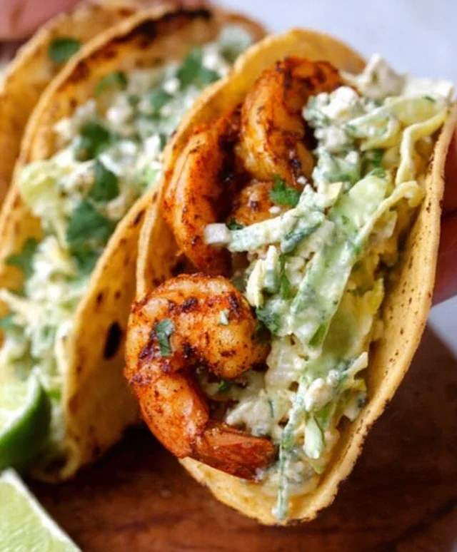 Cilantro Lime Shrimp Tacos with Creamy Slaw