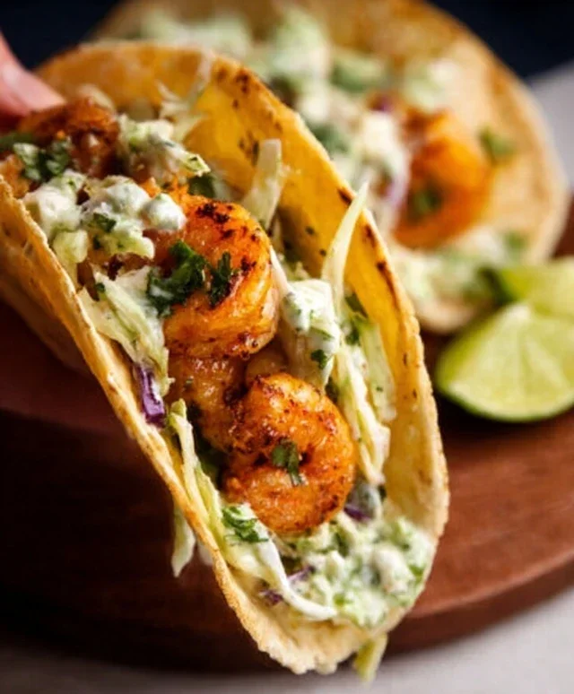 Cilantro Lime Shrimp Tacos with Creamy Slaw