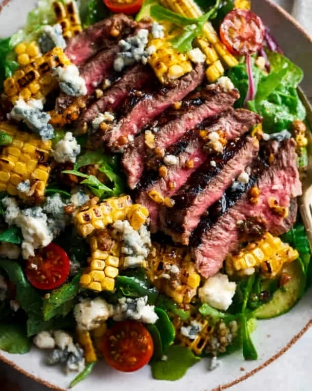 Balsamic Steak Gorgonzola Salad with Grilled Corn