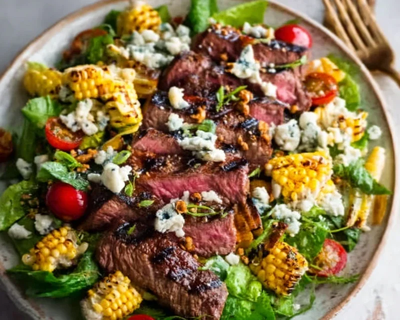 Balsamic Steak Gorgonzola Salad with Grilled Corn