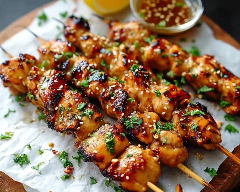 Easy Grilled Asian Chicken Skewers with Honey Garlic Sauce