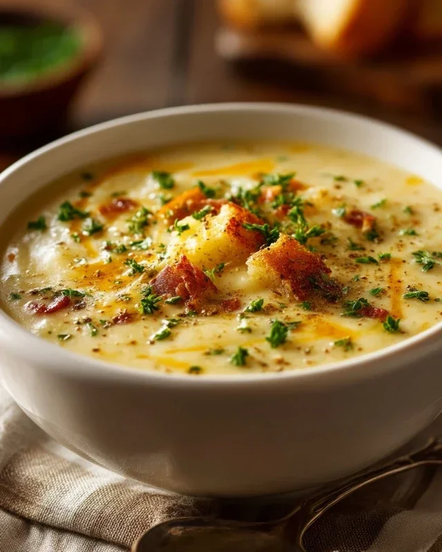 Hearty Cheddar Garlic Herb Potato Soup Recipe