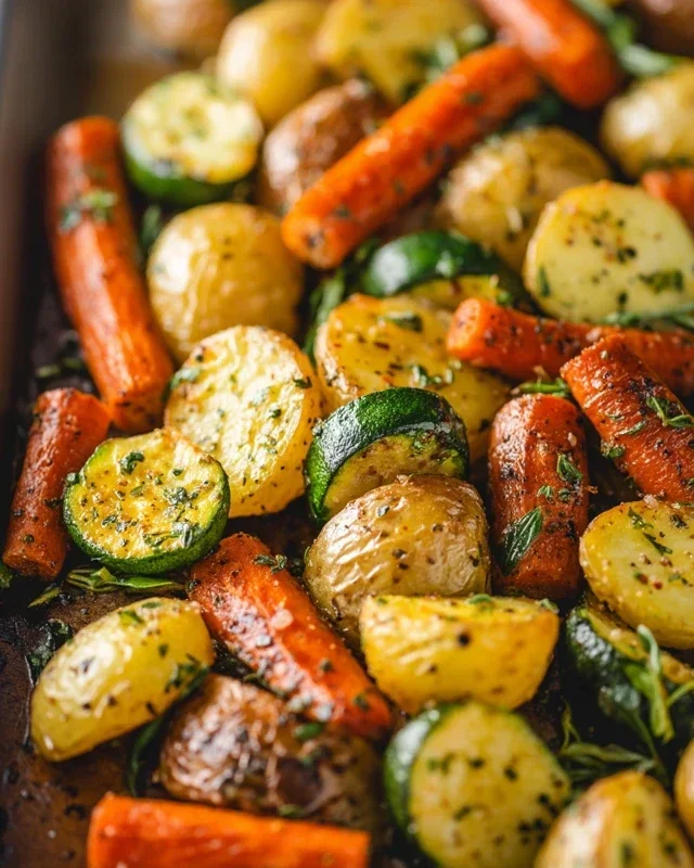 Garlic Herb Roasted Potatoes Carrots and Zucchini