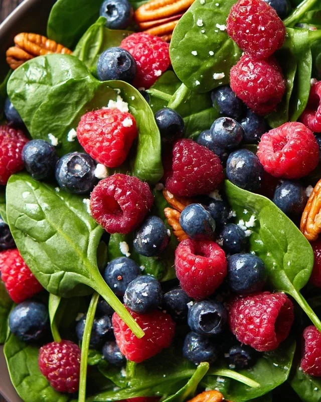 Berry Spinach Salad with Blueberries and Raspberries