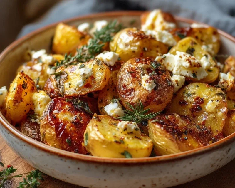 Roasted Potatoes with Baked Feta and Garlic