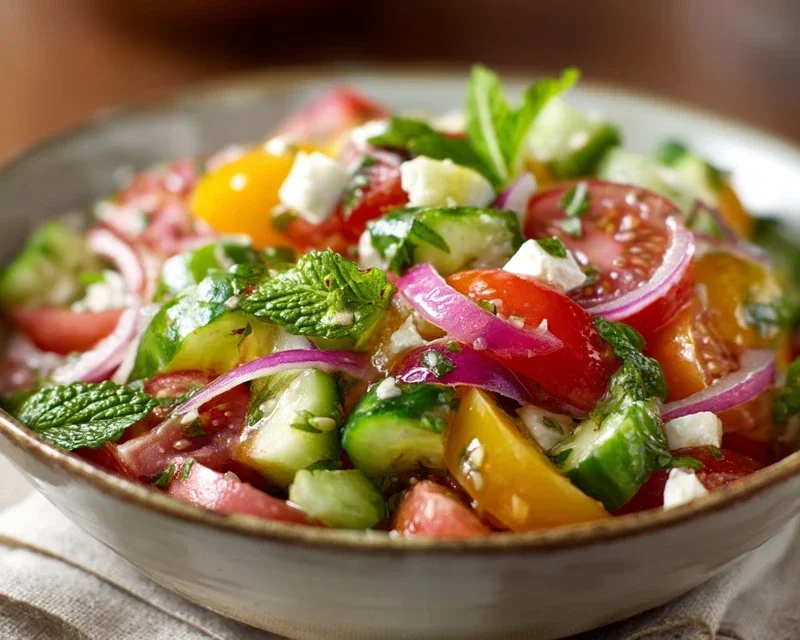 Mediterranean Salad with Cucumber, Tomato and Onion