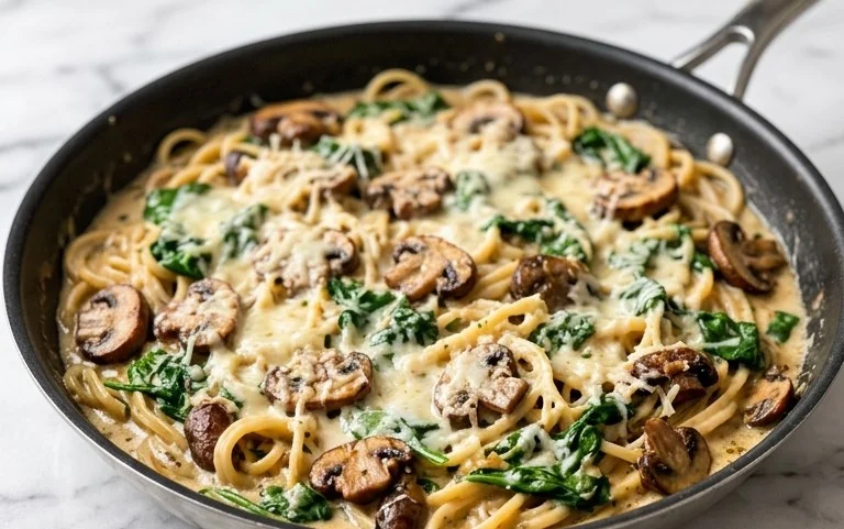 Parmesan Spinach Mushroom Pasta Skillet