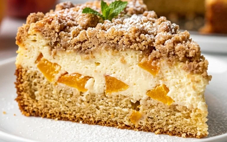 Peach Cream Cheese Cake with Streusel Topping