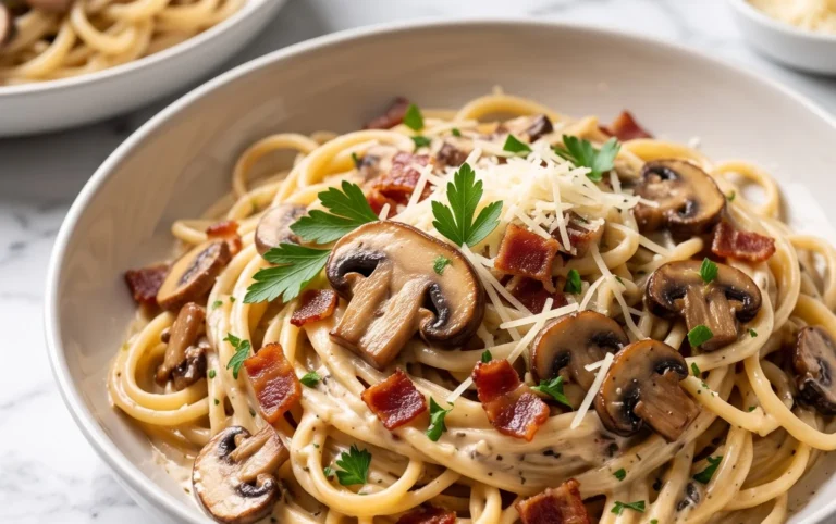 Creamy Beef Bacon and Mushroom Pasta